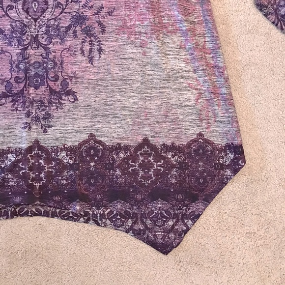 Lavish Tunic Top Womens 3X Fits Like 2X V Neck Purple Grey Touch of Bling Drape - Picture 7 of 9